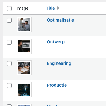 A preview of the admin column with thumbnails.